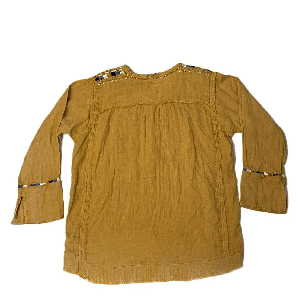 Johnny Was Mars Gauze Tunic Top Sz XL ? Gold Embroidered Aztec Beaded Frayed - Picture 16 of 16